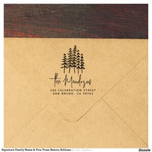 Signature Family Name & Pine Trees Return Address Rubber Stamp