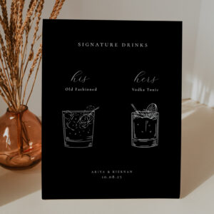 Minimalist Wedding Signature Drinks Pedestal Sign