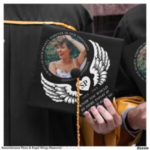 Remembrance Photo & Angel Wings Memorial Graduation Cap Topper