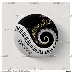 Personalized Piano Keys and Gold Music Notes Pinback Button
