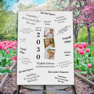 Stylish 3 Photo Collage Graduation Guest Signature Foam Board