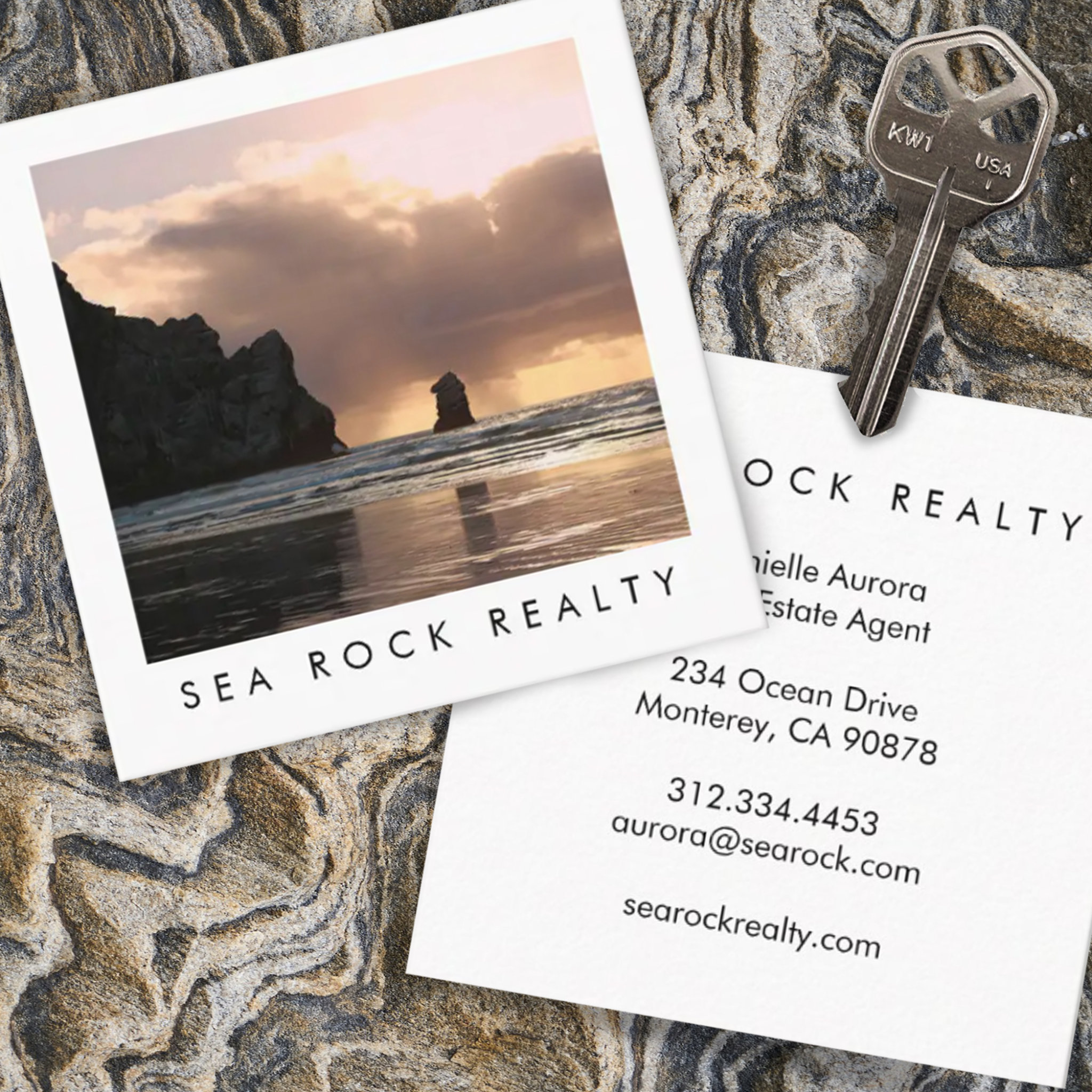 Unique Real Estate Agent Rocks Ocean Beach Photo Square Business Card