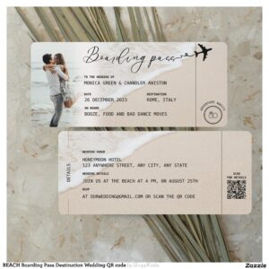 BEACH Boarding Pass Destination Wedding QR code Invitation