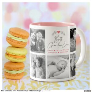 Best Grandma Ever Modern Script 8 Photo Collage Two-Tone Coffee Mug