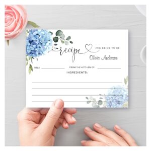 Elegant Blue Hydrangea Bridal Shower Recipe Card