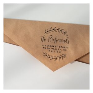 Botanical Return Address Custom Script Family Name Self-inking Stamp