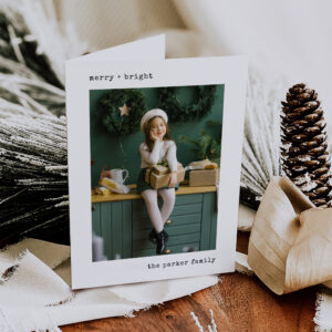 Christmas Typewriter Black and White with Photos Holiday Card