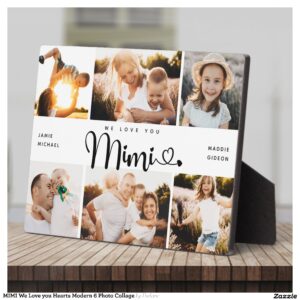MIMI We Love you Hearts Modern 6 Photo Collage Plaque