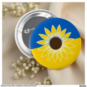 Ukraine Flag Yellow Sunflower National Flower Button