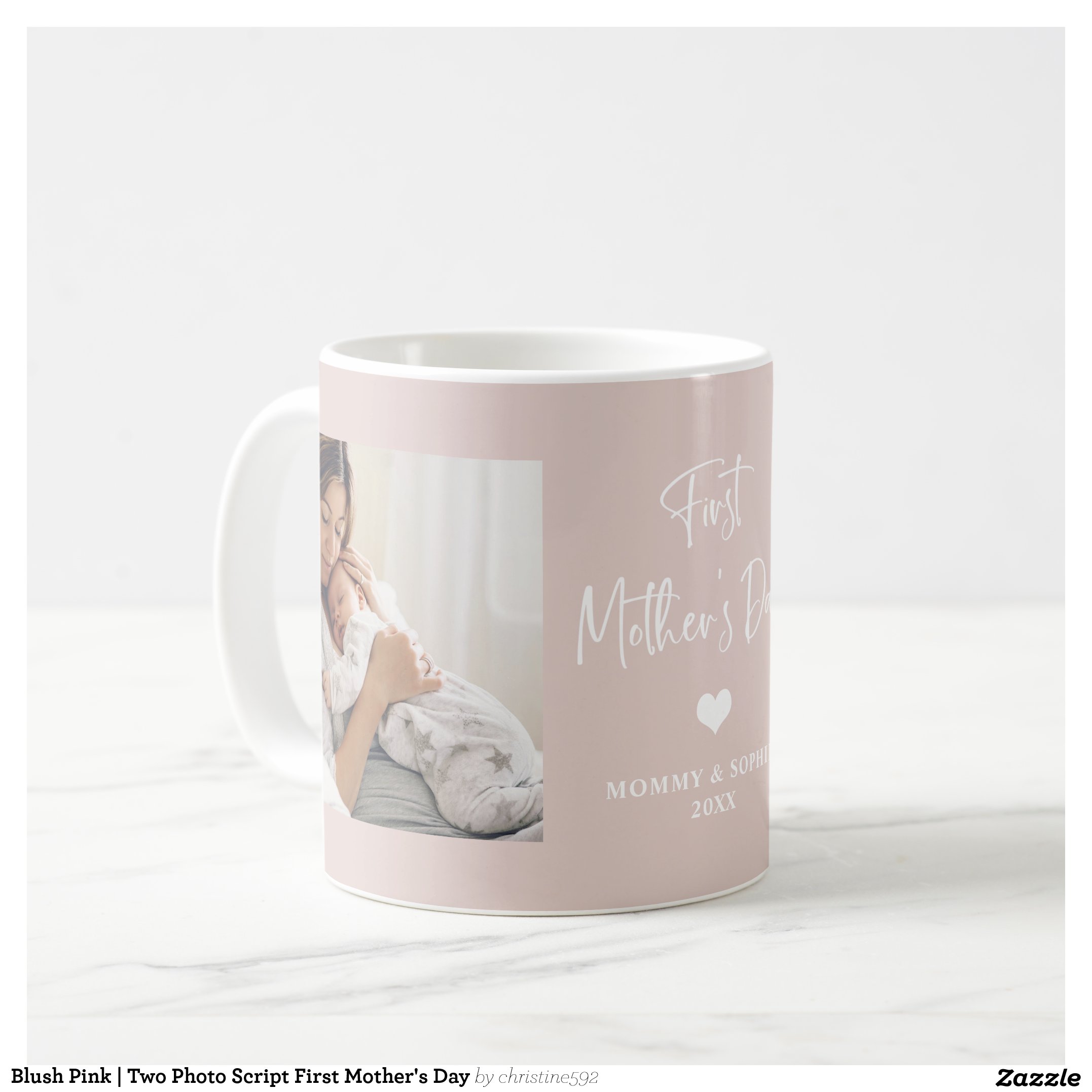 Blush Pink Two Photo Script First Mother's Day Coffee Mug
