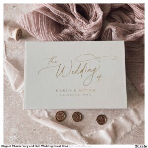 Elegant Charm Ivory and Gold Wedding Guest Book