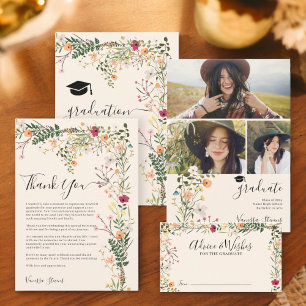 Bohemian meadow wild flowers spring graduation invitation