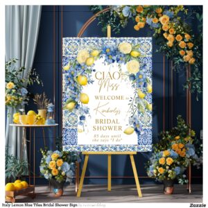 Italy Lemon Blue Tiles Bridal Shower Sign