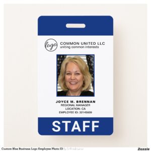 Custom Blue Business Logo Employee Photo ID Badge