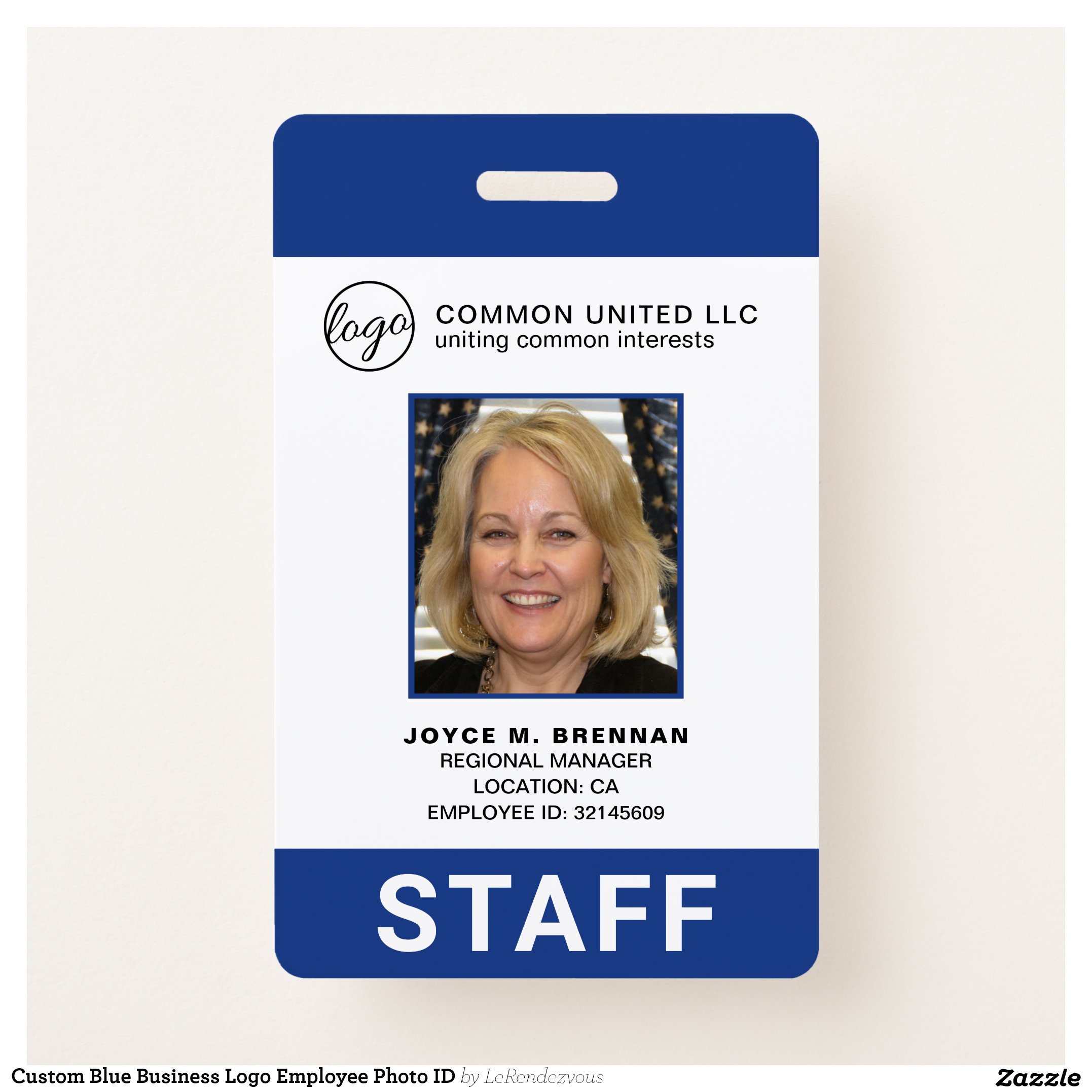 Custom Blue Business Logo Employee Photo ID Badge
