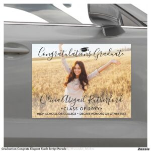 Graduation Congrats Elegant Black Script Parade Car Magnet