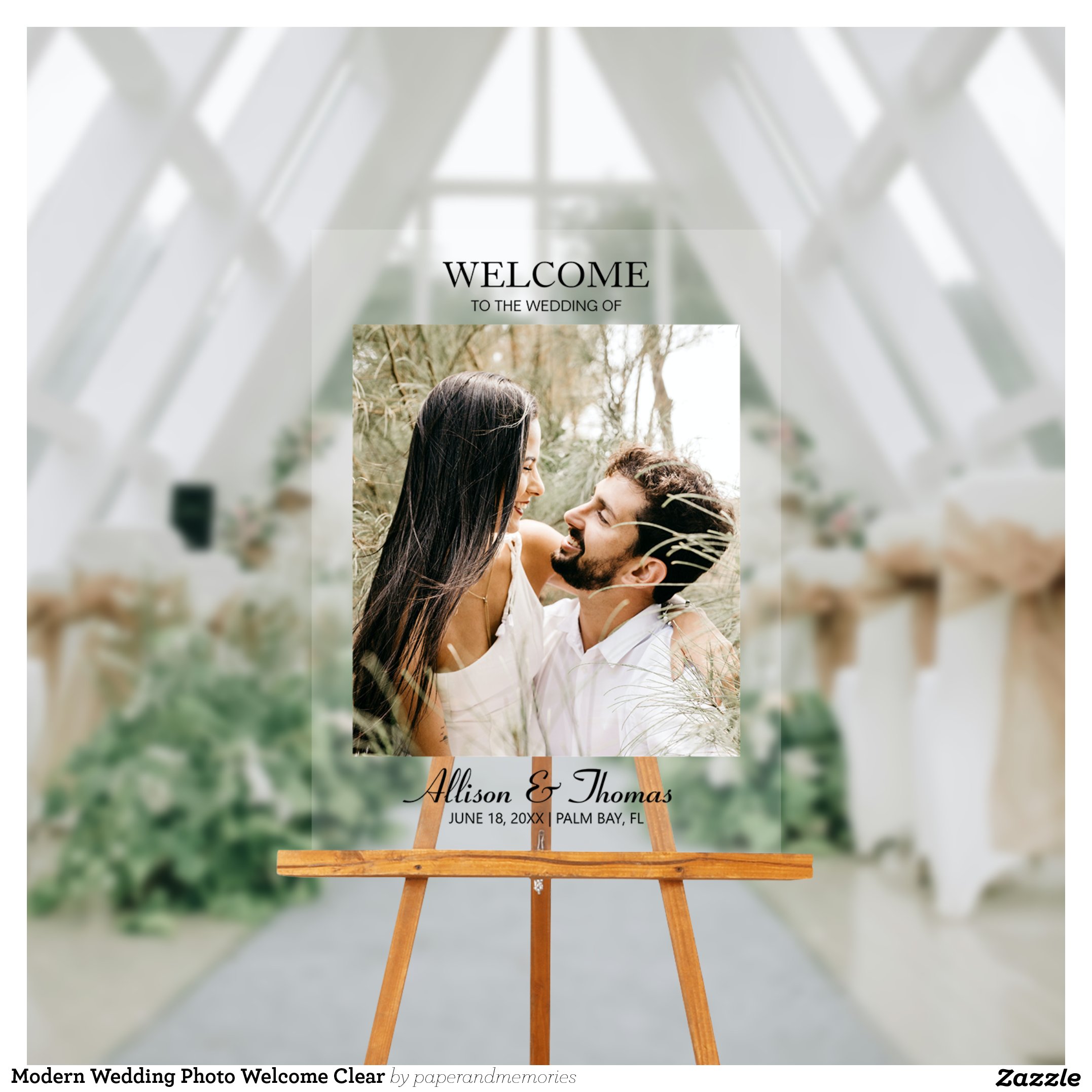 Modern Wedding Photo Welcome Clear Acrylic Sign