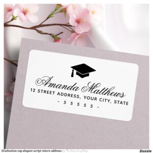 Graduation cap elegant script return address label