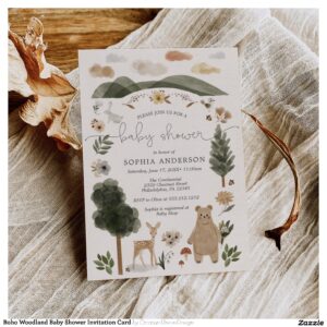 Boho Woodland Baby Shower Invitation Card
