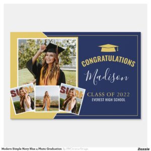 Modern Simple Navy Blue 4 Photo Graduation Sign