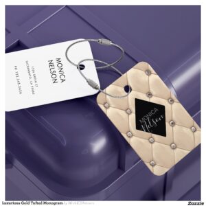 Luxurious Gold Tufted Monogram Luggage Tag