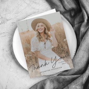 Modern Script Simple Photo Graduation Thank You Card