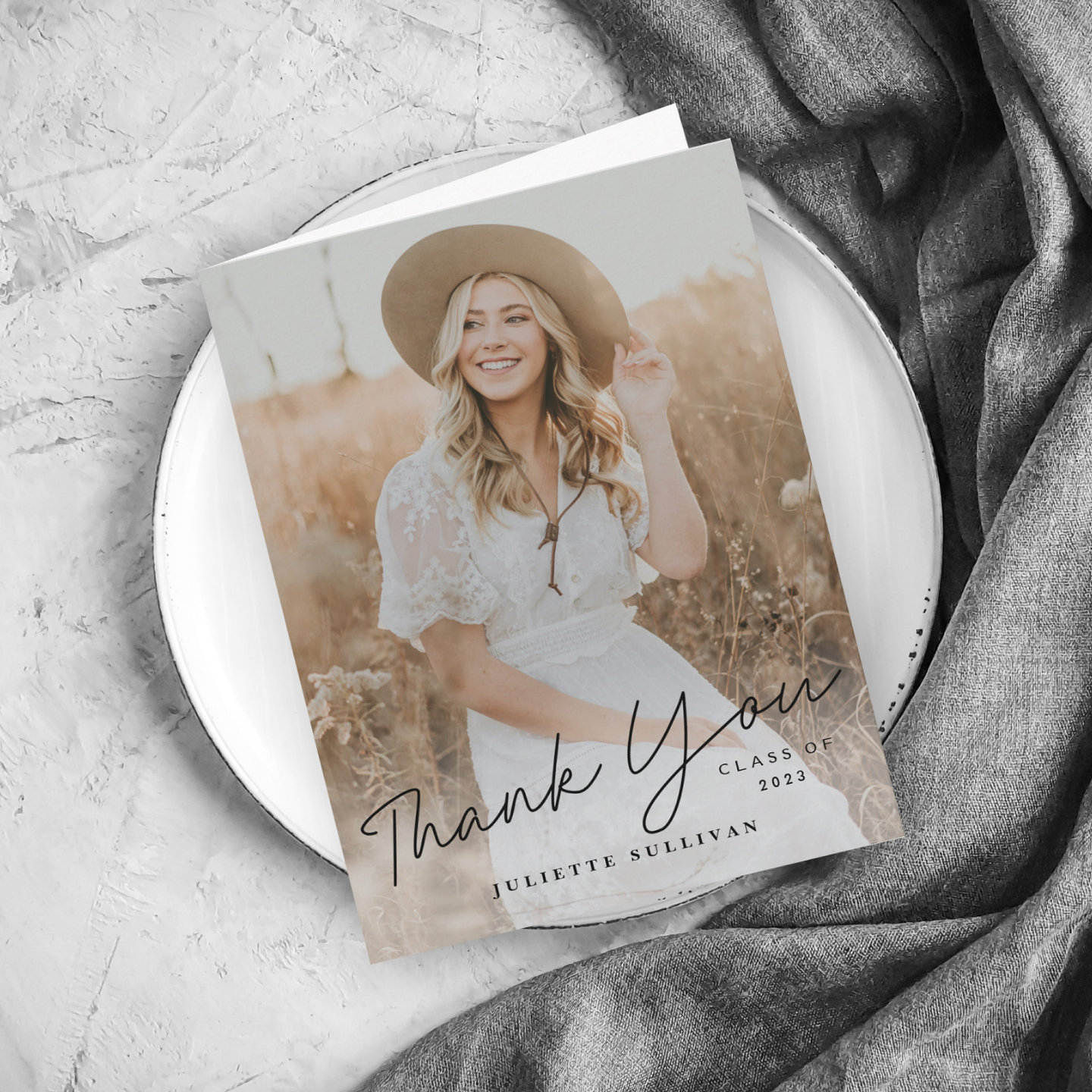 Modern Script Simple Photo Graduation Thank You Card