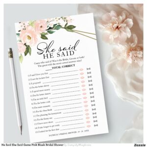 He Said She Said Pink Blush Bridal Shower Game Flyer