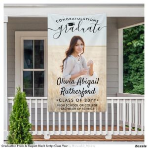 Graduation Photo & Elegant Black Script Class Year Banner