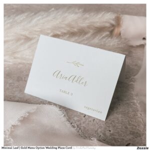 Minimal Leaf Gold Menu Option Wedding Place Card