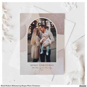 Blush Modern Shimmering Shapes Photo Christmas Holiday Card