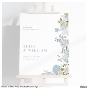 Delicate Soft Blue Floral Wedding Welcome Sign