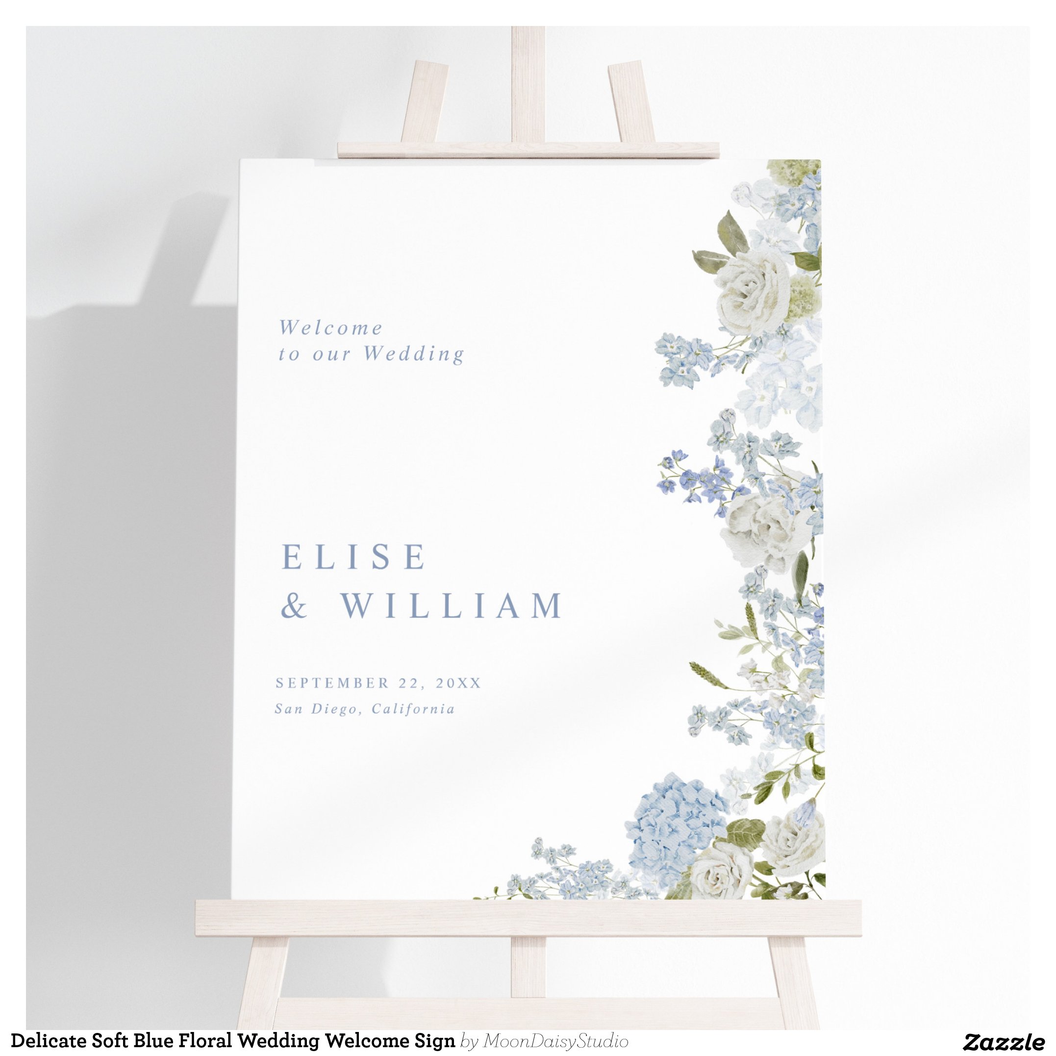 Delicate Soft Blue Floral Wedding Welcome Sign