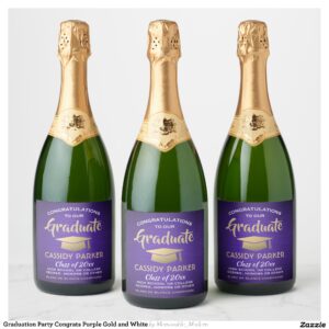 Graduation Party Congrats Purple Gold and White Sparkling Wine Label