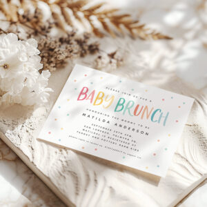 Colourful rainbow baby brunch invitation