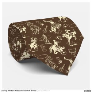 Cowboy Western Rodeo Horses Dark Brown Neck Tie