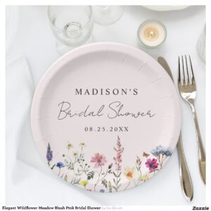 Elegant Wildflower Meadow Blush Pink Bridal Shower Paper Plates
