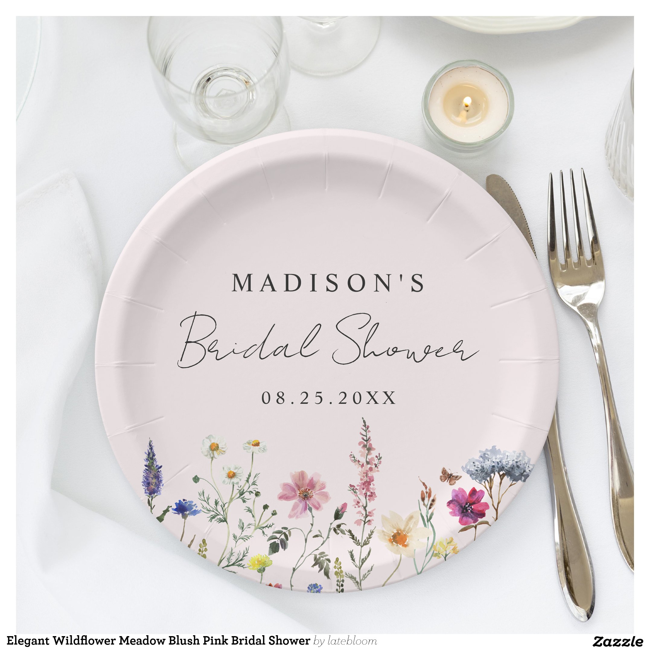 Elegant Wildflower Meadow Blush Pink Bridal Shower Paper Plates
