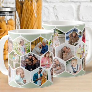 Honeycomb Photo Collage 17 Picture Sage Green Coffee Mug