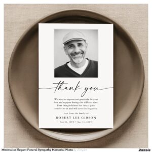 Minimalist Elegant Funeral Sympathy Memorial Photo Thank You Card