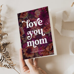 Boho Retro Text Love you Mom Bold Floral Holiday Card