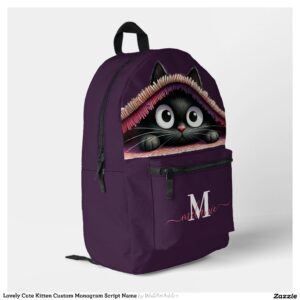 Lovely Cute Kitten Custom Monogram Script Name Printed Backpack
