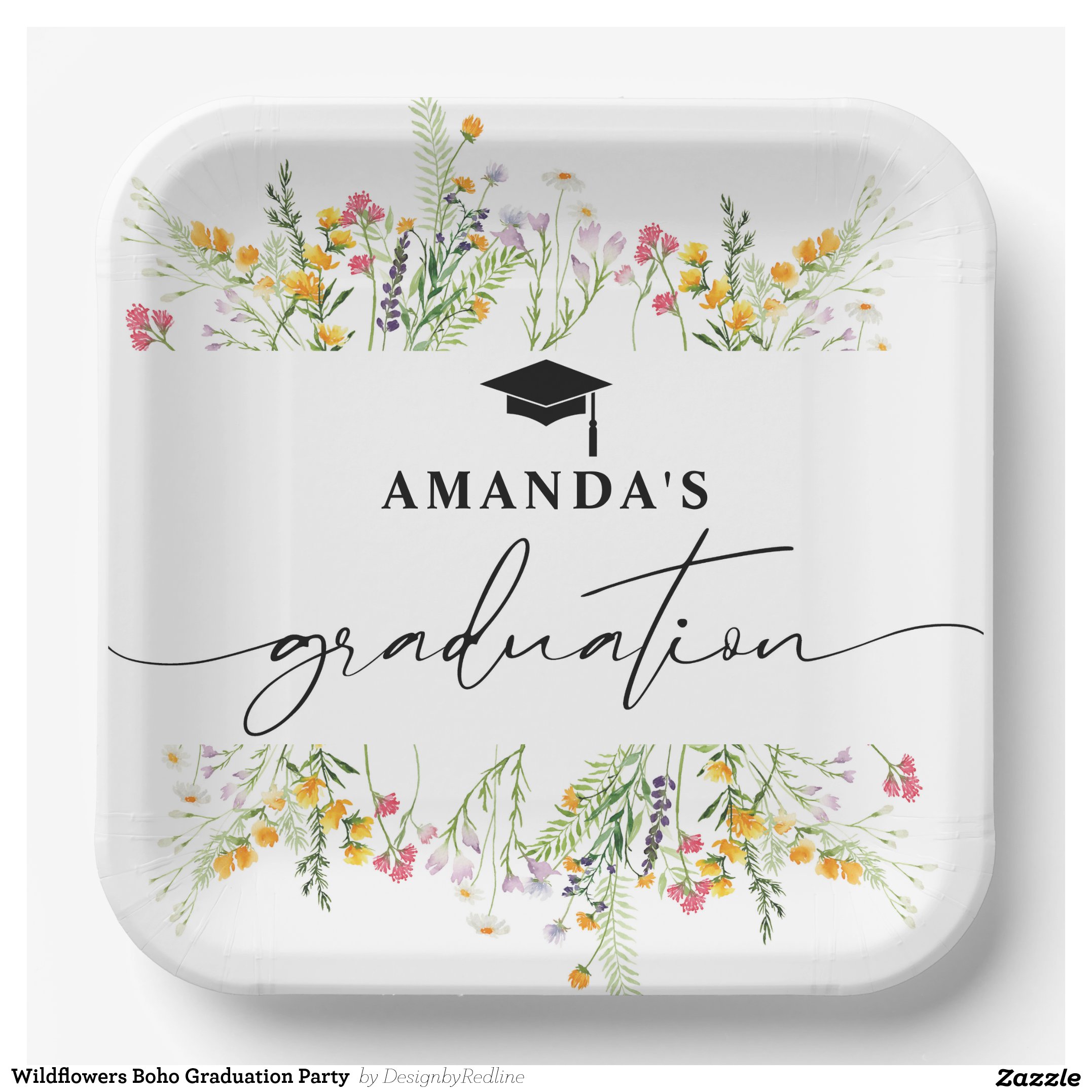 Wildflowers Boho Graduation Party Paper Plates