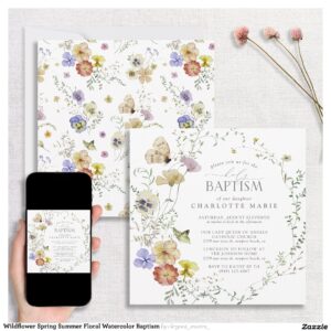 Wildflower Spring Summer Floral Watercolor Baptism Invitation