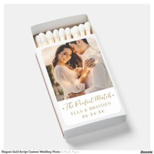 Elegant Gold Script Custom Wedding Photo Matchboxes