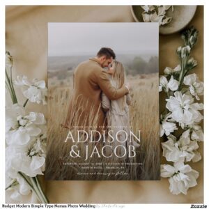 Budget Modern Simple Type Names Photo Wedding Invitation
