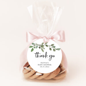 Simple Watercolor Greenery Thank You Baby Shower Favor Tags