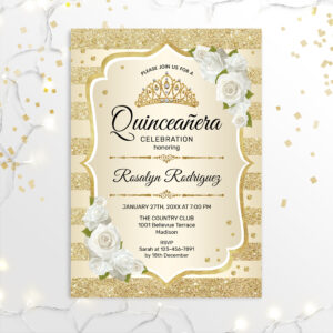 Gold Quinceanera Invitation