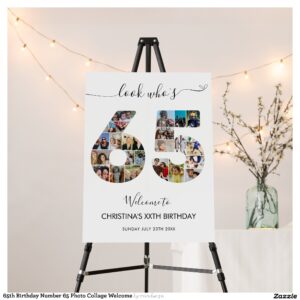 65th Birthday Number 65 Photo Collage Welcome Foam Board