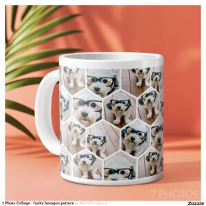7 Photo Collage - funky hexagon pattern Giant Coffee Mug